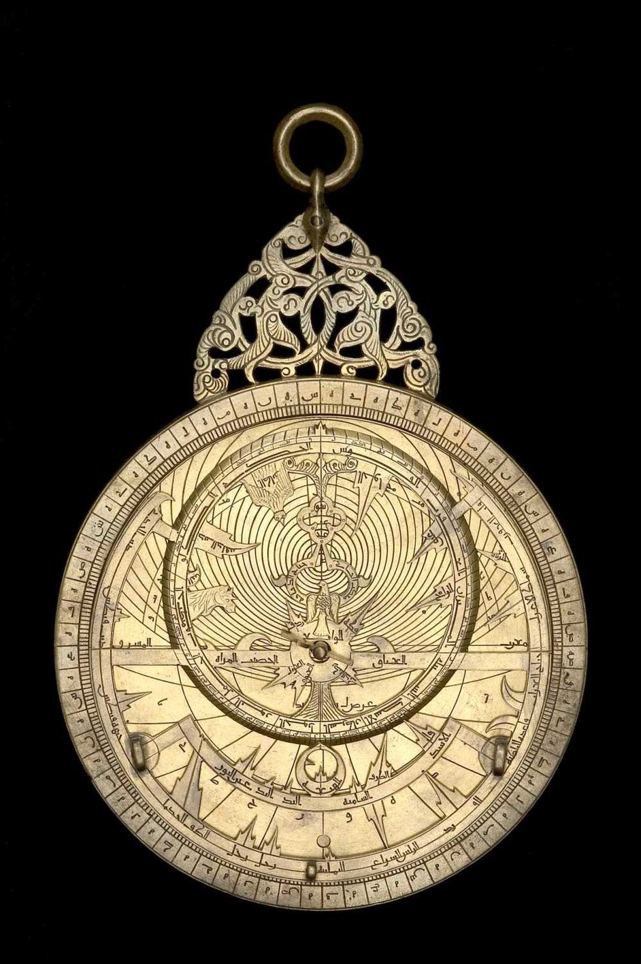 Figure 4 — The astrolabe with geared calendar made by Muhammad ibn Abi Bakr in Isfahan in 1221/2, History of Science Museum, Oxford, inv. 48213, seen from the front. The gear train is on the back, where it dr…
