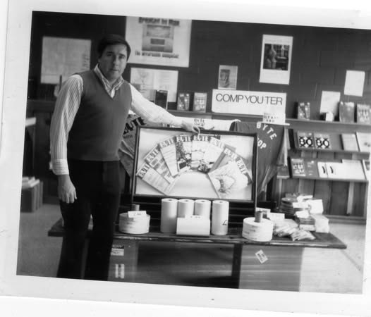 Figure 4 — Paul Terrell in the Byte Shop, Mountain View, on its opening day, 8 December 1975, displaying copies of Byte magazine, from which the shop took its name. A few months later he ordered fifty assembl…