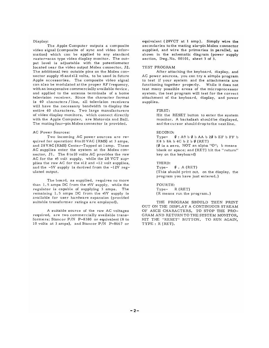 Figure 3 — The test program as Apple printed it in Section I of the Operation Manual: "b means blank or space," "(RET) hit the 'return' key," and in capitals the promised result, "A CONTINUOUS STREAM OF ASCII…