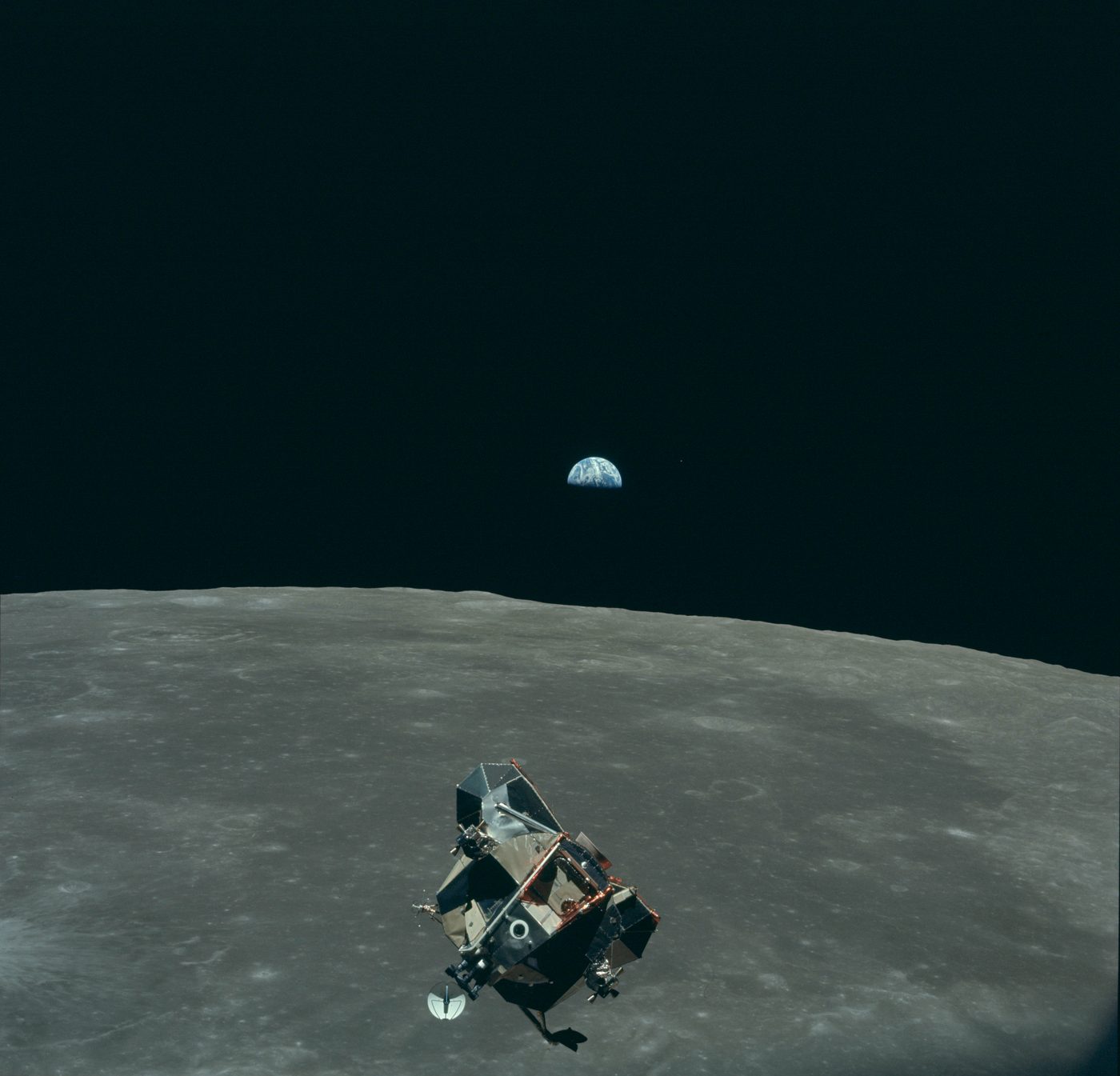 Figure 3 — Earth, the Moon's far side, and the Apollo 11 Lunar Module, photographed from the Command Module. The guidance computer's job was to know, at every instant, exactly where the spacecraft …