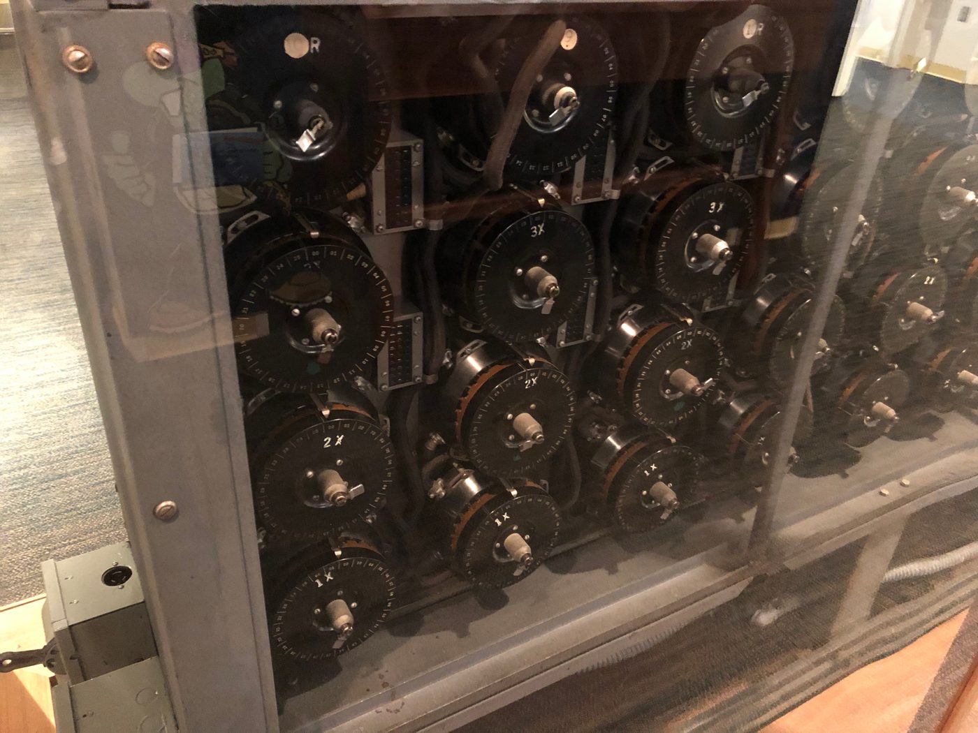 Figure 3 — Drums of a US Navy Bombe. The Americans later built much faster machines on the same logical principles to attack the four-rotor naval Enigma. File:Bombe rotors at the National Cryptolog…