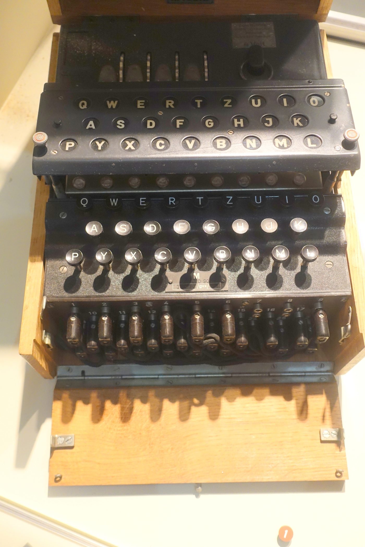 Figure 4 — One of the four-rotor naval M4 Enigma machines displayed alongside the captured submarine U-505 at Chicago's Museum of Science and Industry. File:M4 Enigma machine, 1 of 2, U-505 - Museu…