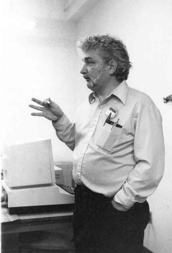 Figure 3 — Jim Butterfield (1936–2007) speaking to the Toronto PET Users Group. A KIM-1 owner from 1976, Butterfield wrote many of the best-known KIM programs and edited The First Book of KIM before becoming …