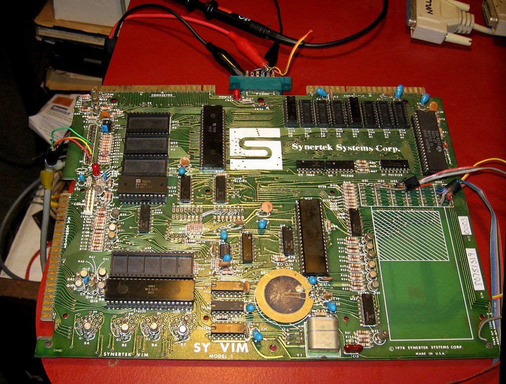 Figure 5 — Synertek's SYM-1, labelled "SY VIM" on this board (1978): a KIM-style single-board computer with six LED digits and a keypad, extra RAM and ROM sockets, and an RS-232 port.