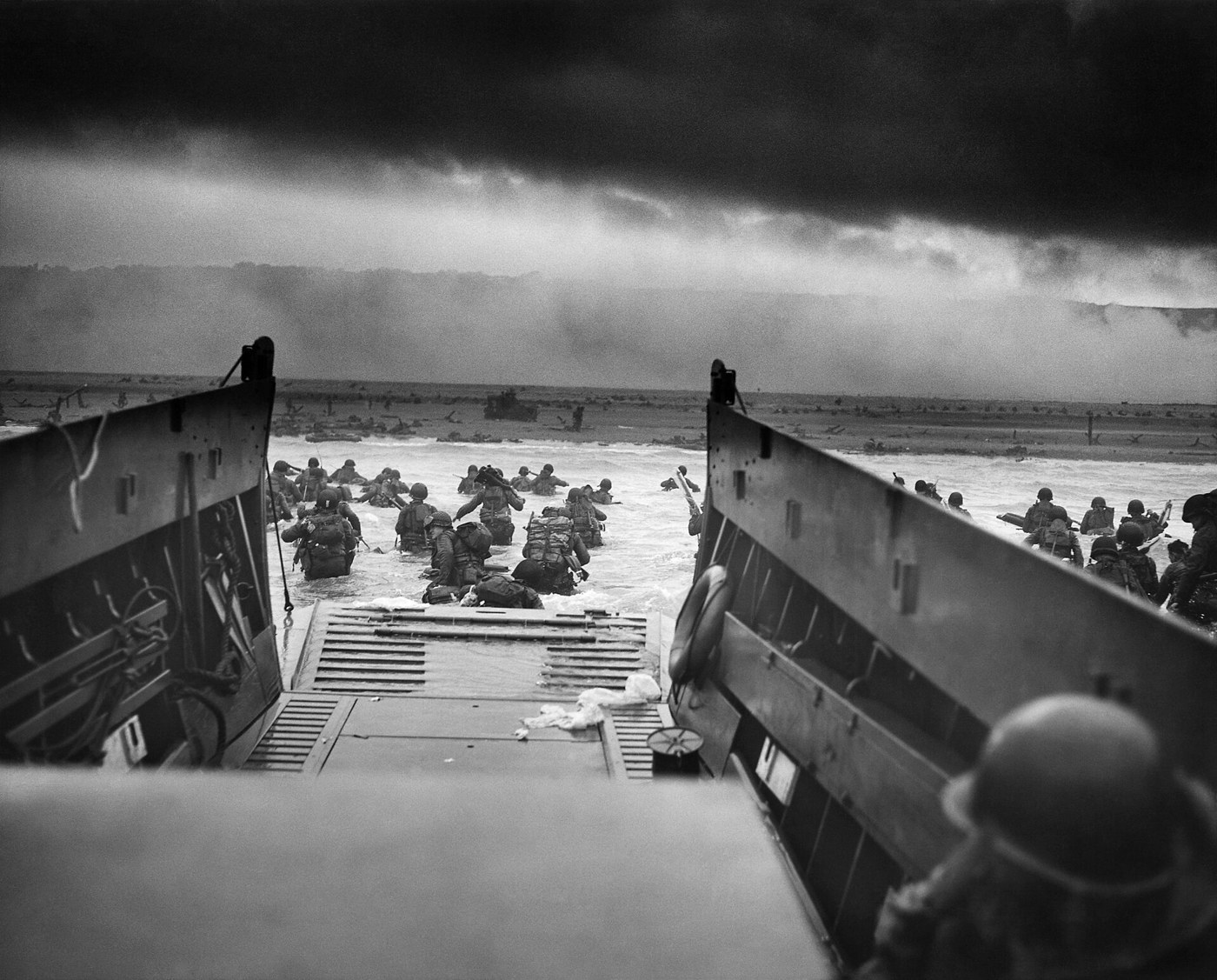 Figure 7 — "Into the Jaws of Death": troops of the US 1st Infantry Division wading ashore at Omaha Beach, Normandy, on 6 June 1944. Colossus II had come into operation five days earlier; Tunny decrypts from t…
